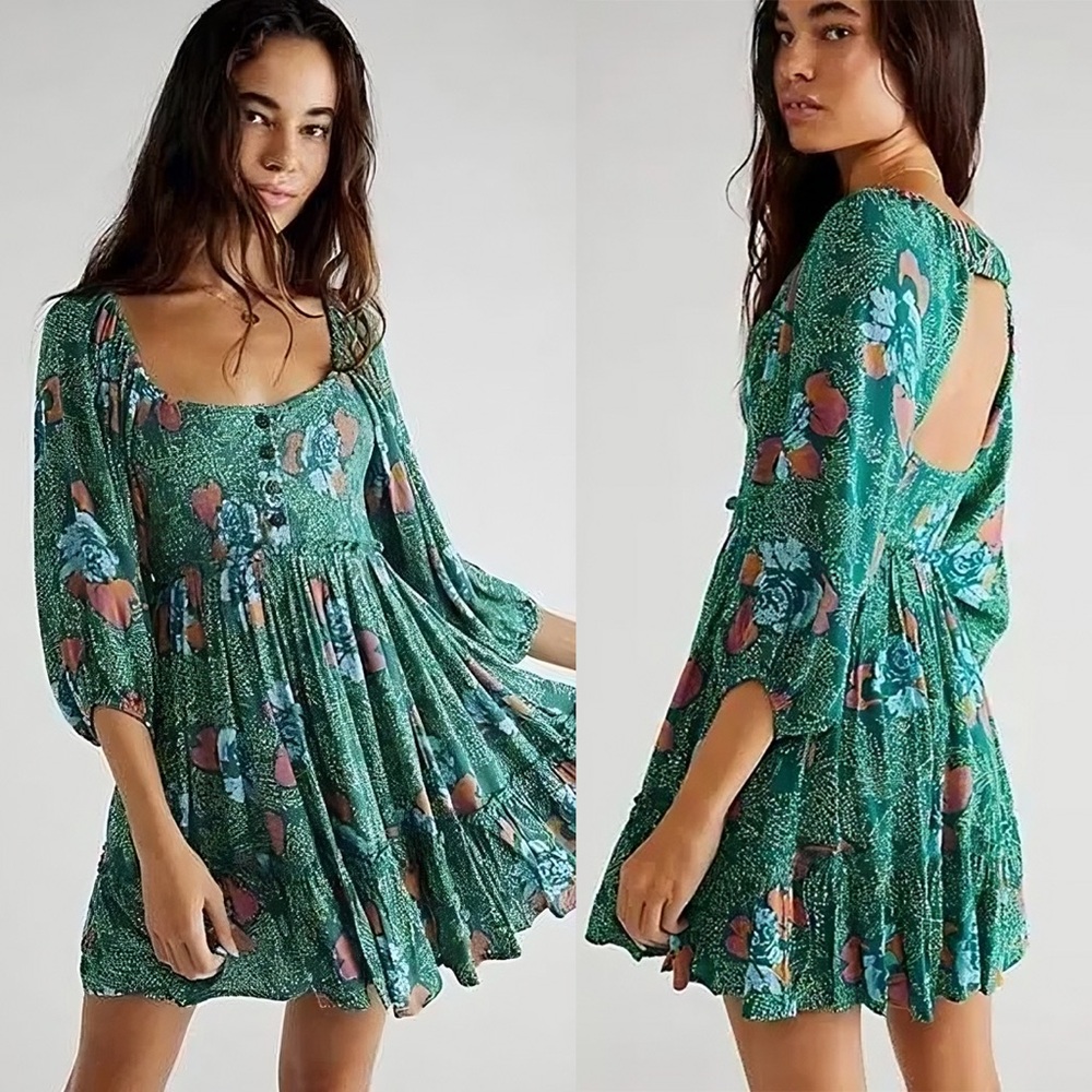 Free People Green Floral Mini Dress